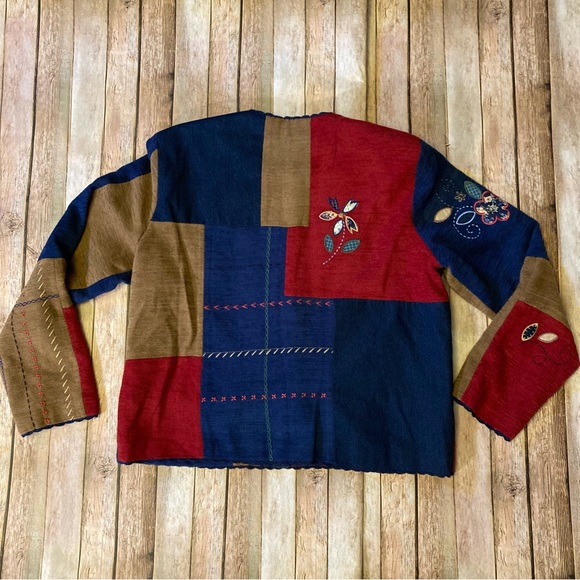 Vintage Koret City Blues L Lined Collarless Women’s Jacket Patchwork Cardigan - Picture 7 of 8